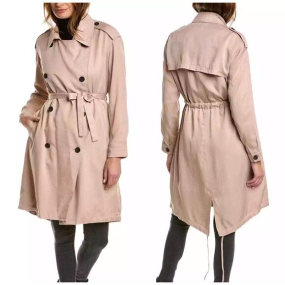 Allsaints Cream Lia Mac Trench Coat Duster Womens M Button Front Double Breasted - Picture 1 of 14